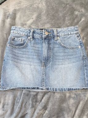 Classic Light Blue Denim Mini Skirt with Cherry embroidery